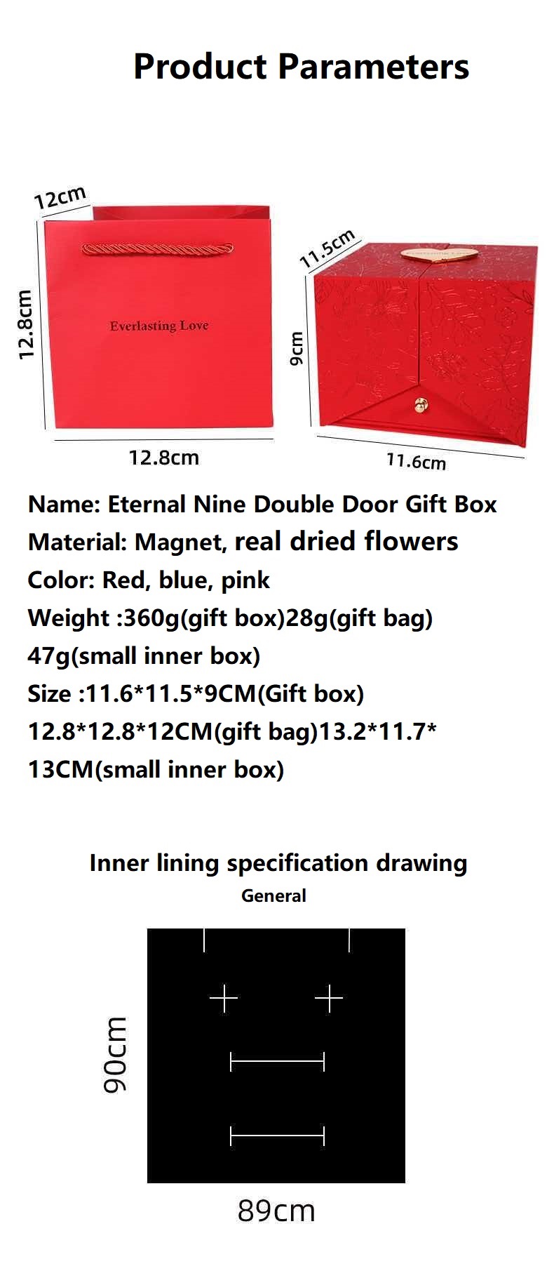 wholesale flower gift box size